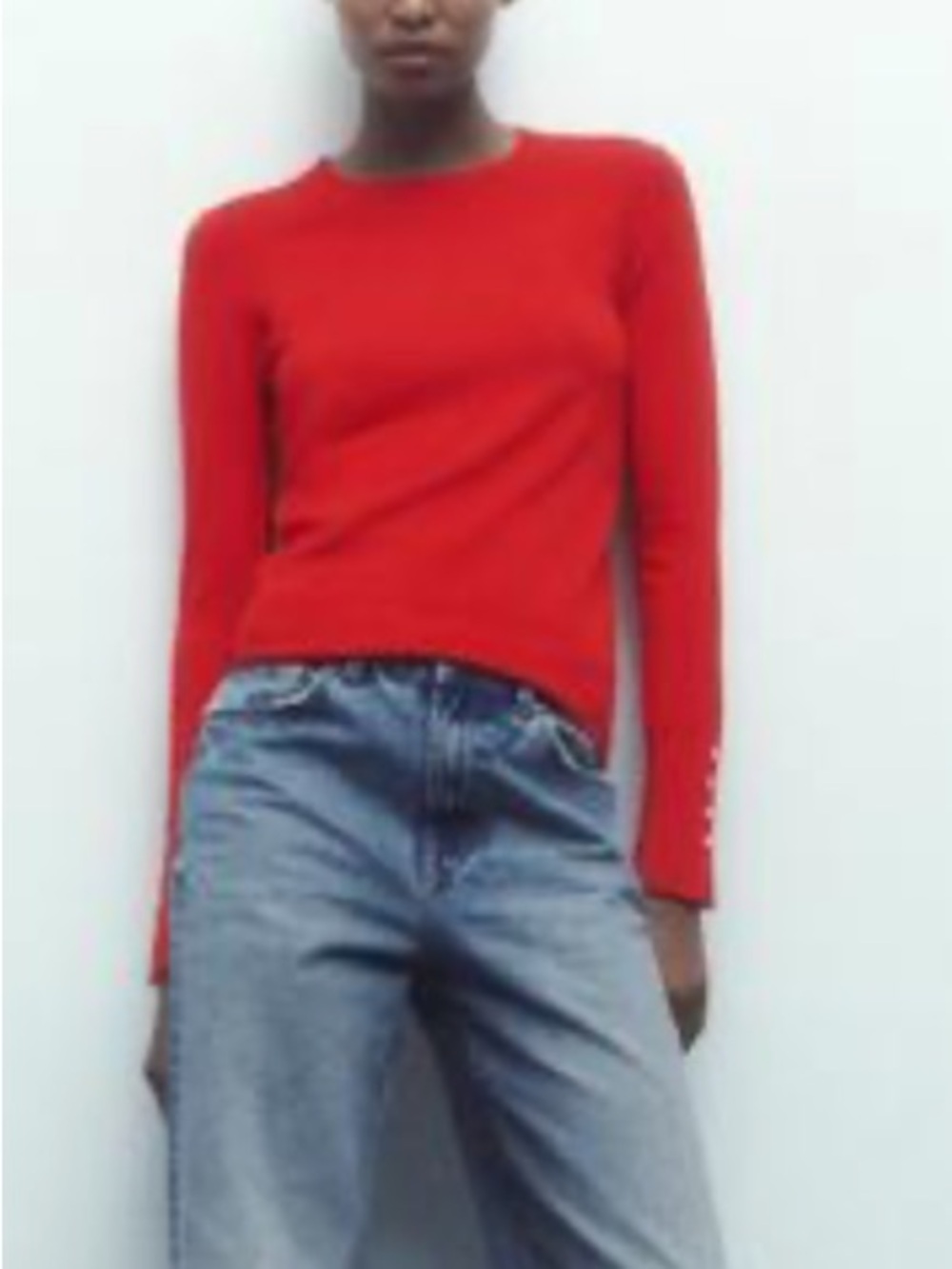 Like new! Zara BASIC KNIT SWEATER Red Light Weight with Gold Button Sleeves